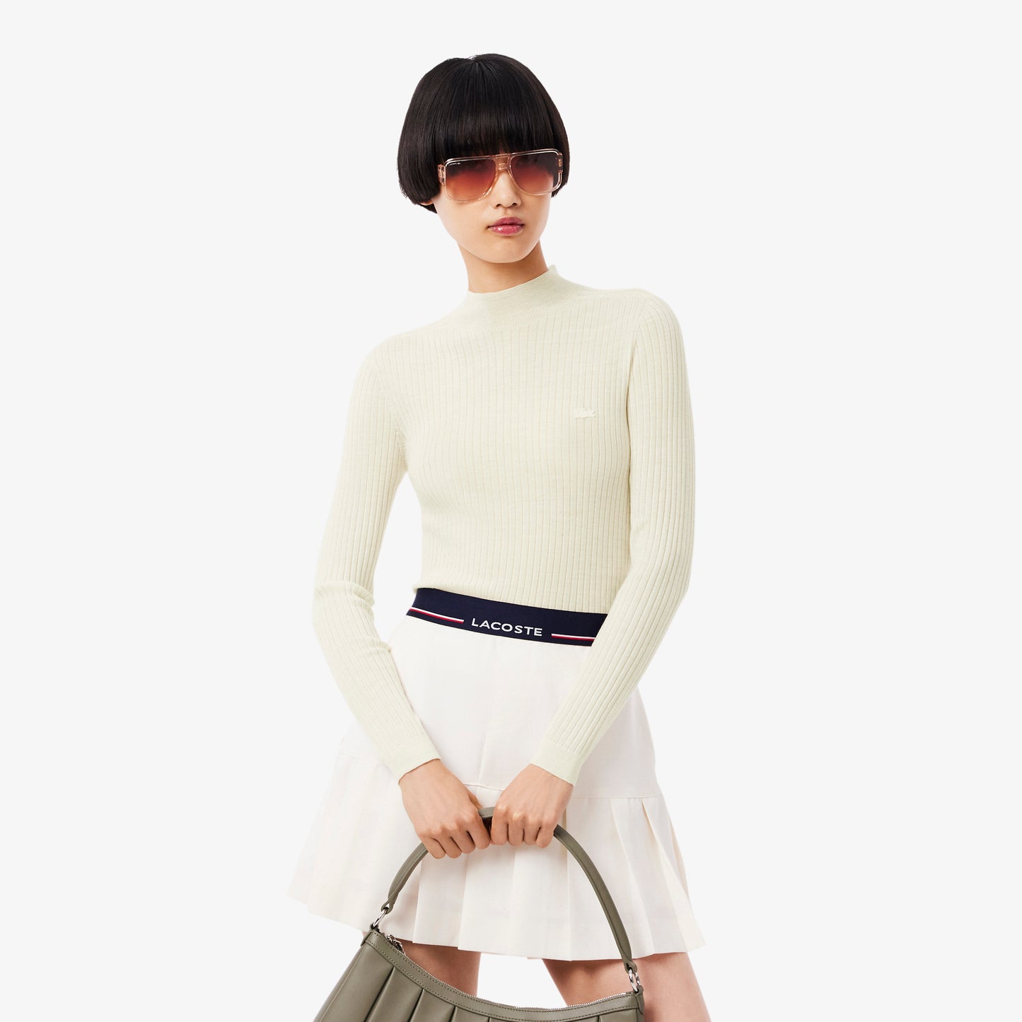 High Neck Ribbed Knit Merino Wool Sweater - AF4189