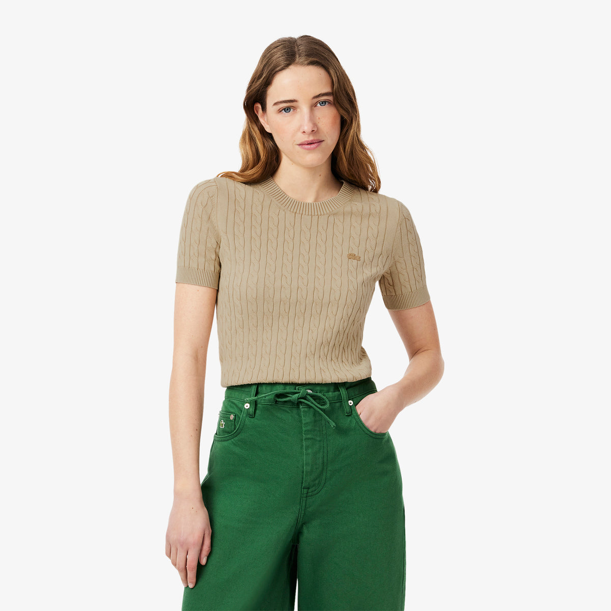 Washed Effect Cable Knit Sweater-AF9277