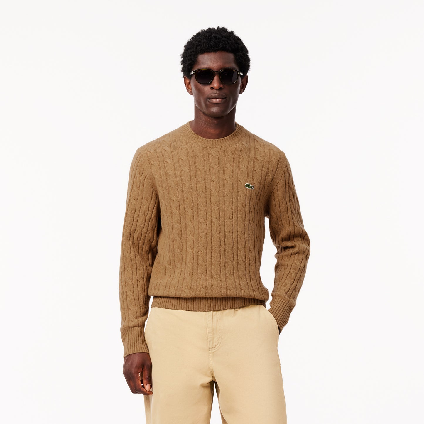 Cable Knit Carded Wool Crewneck Sweater - AH2924