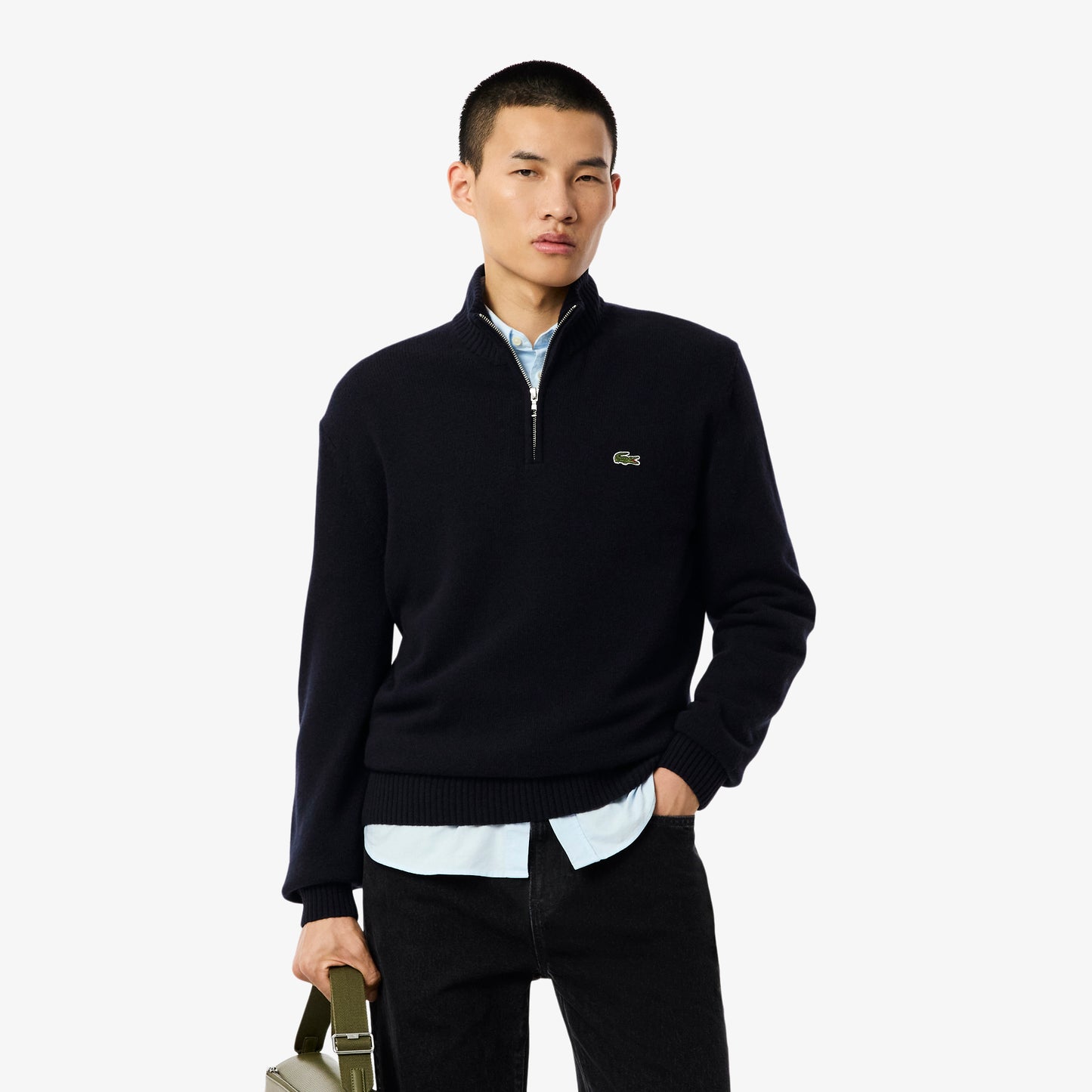 Zipped High Neck Carded Wool Sweater - AH3052