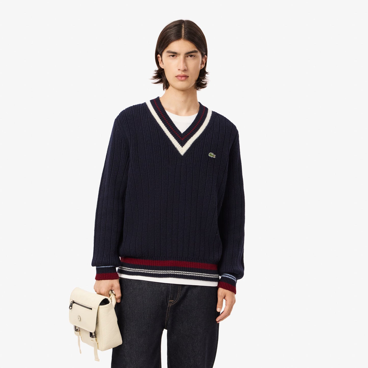 Tennis Style Carded Wool Sweater-AH3133