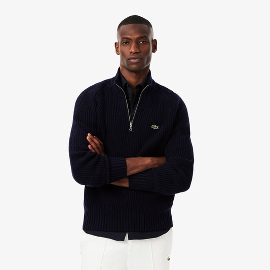 Zipped High Neck Carded Wool Sweater - AH3134