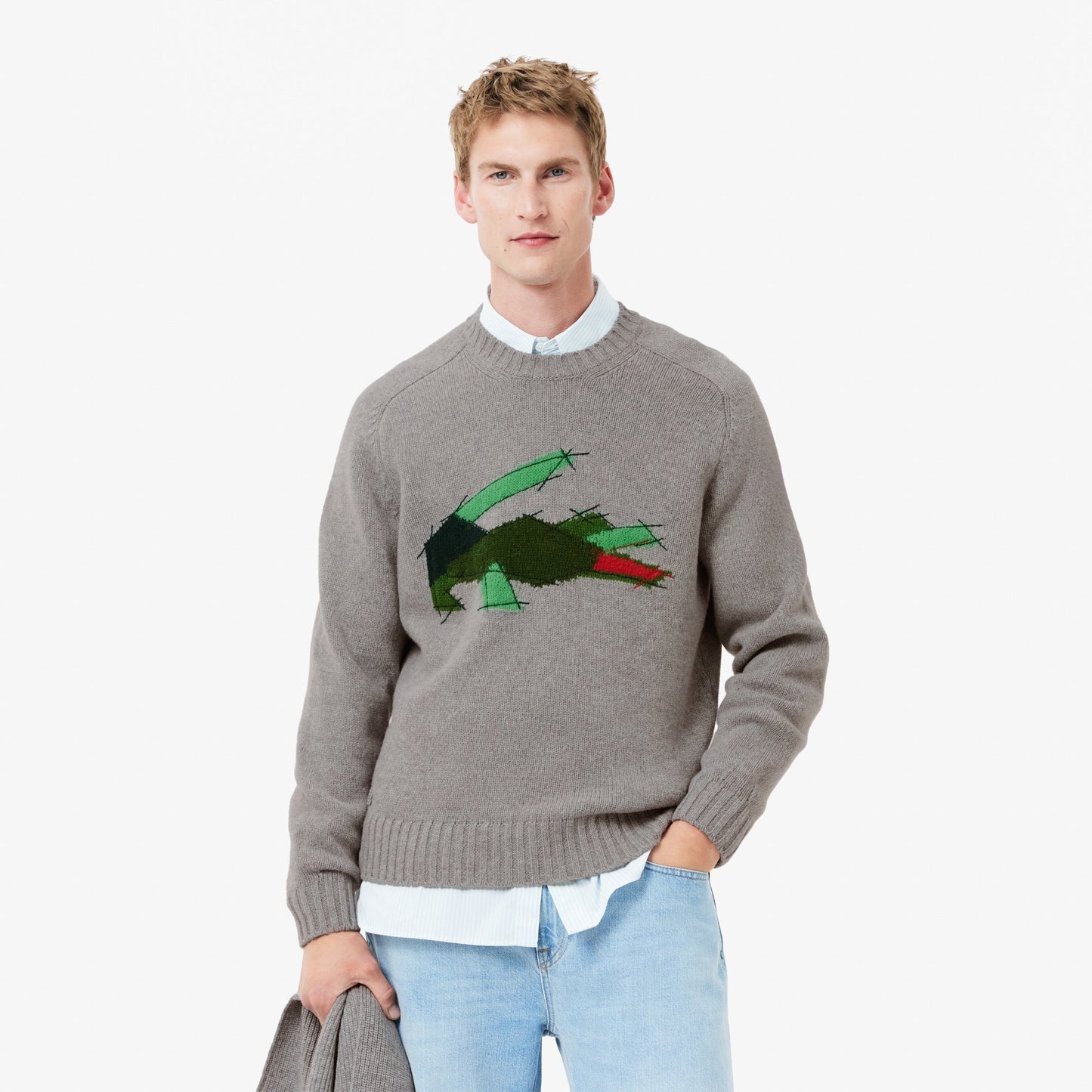 Crocodile Motif Carded Wool Sweater-AH3145