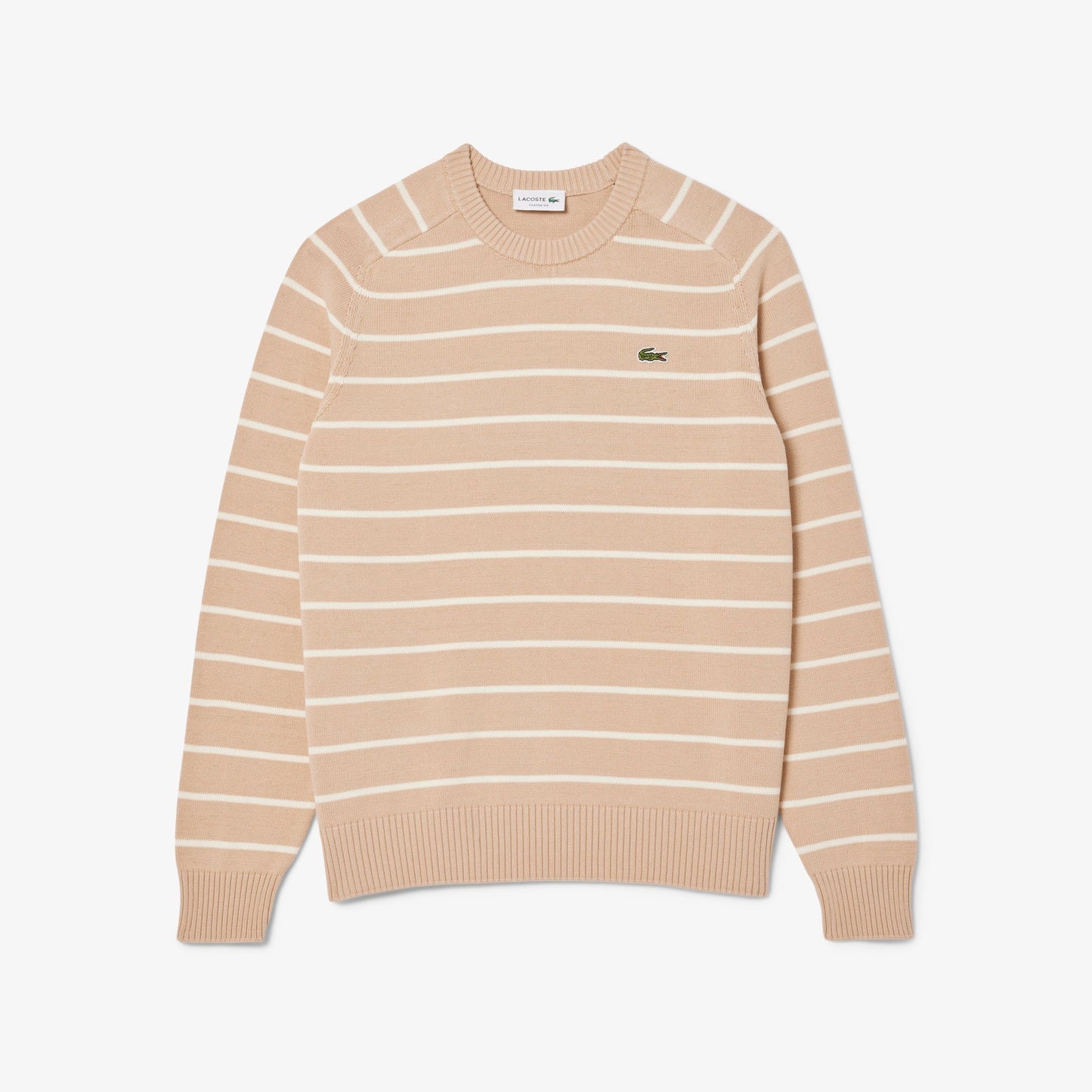 Striped 3D Knit Cotton Crew Neck Sweater-AH7607