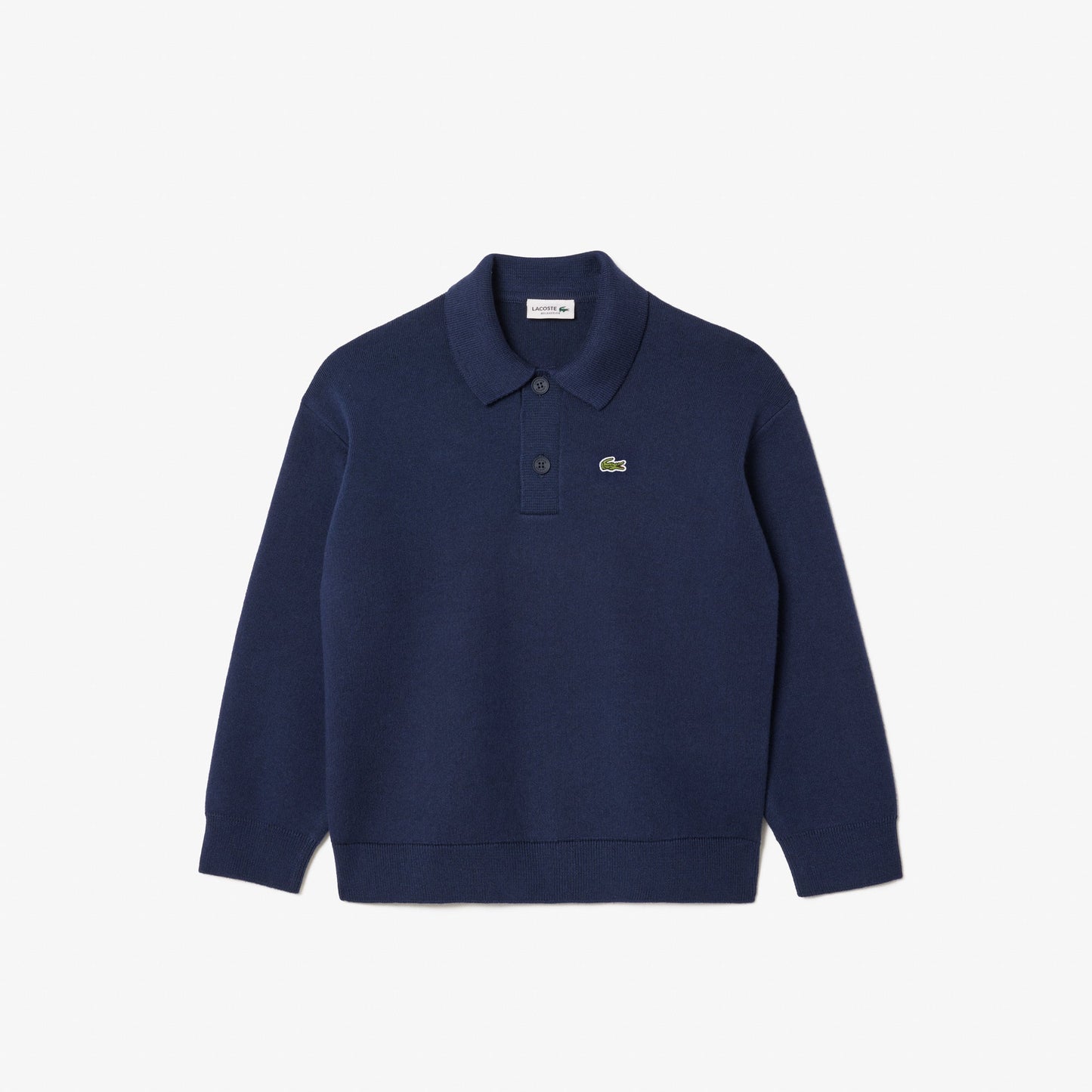 Cotton and Wool Blend Long Sleeved Polo Shirt-AJ2461