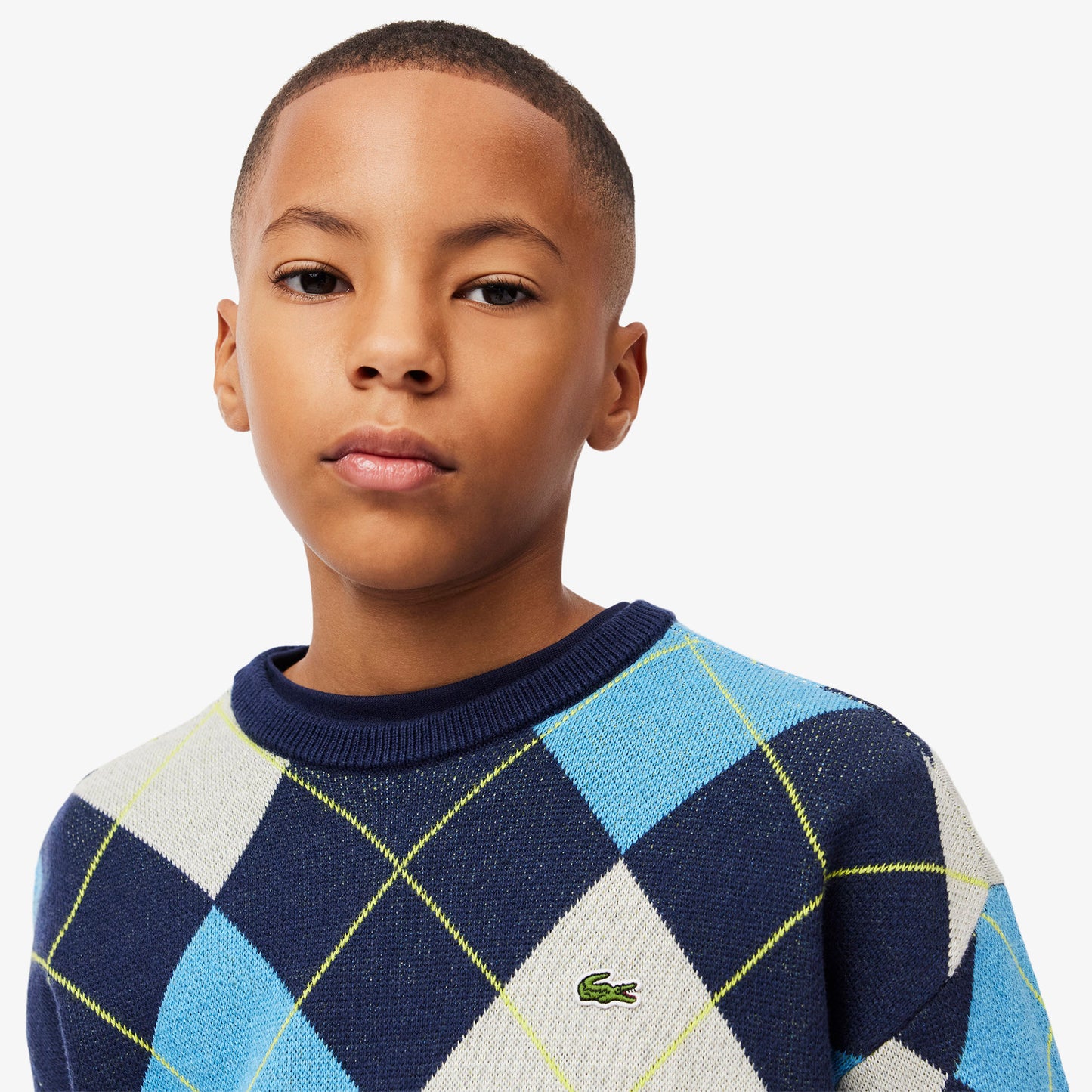 Cotton and Wool Argyle Jacquard Sweater-AJ2485