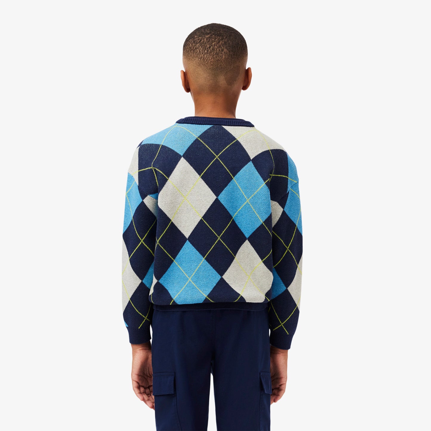 Cotton and Wool Argyle Jacquard Sweater-AJ2485