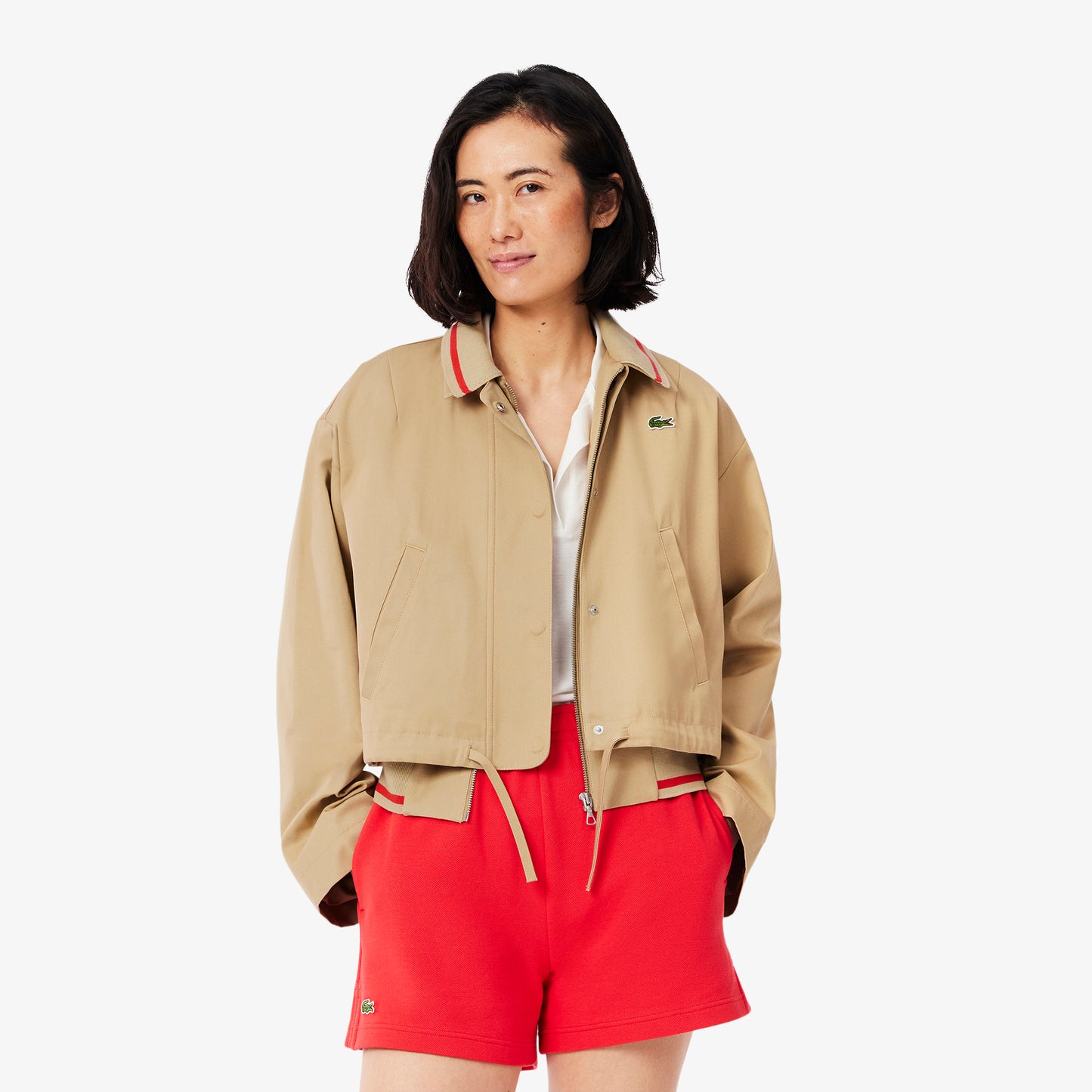 Oversized Polo Collar Twill Jacket-BF9802