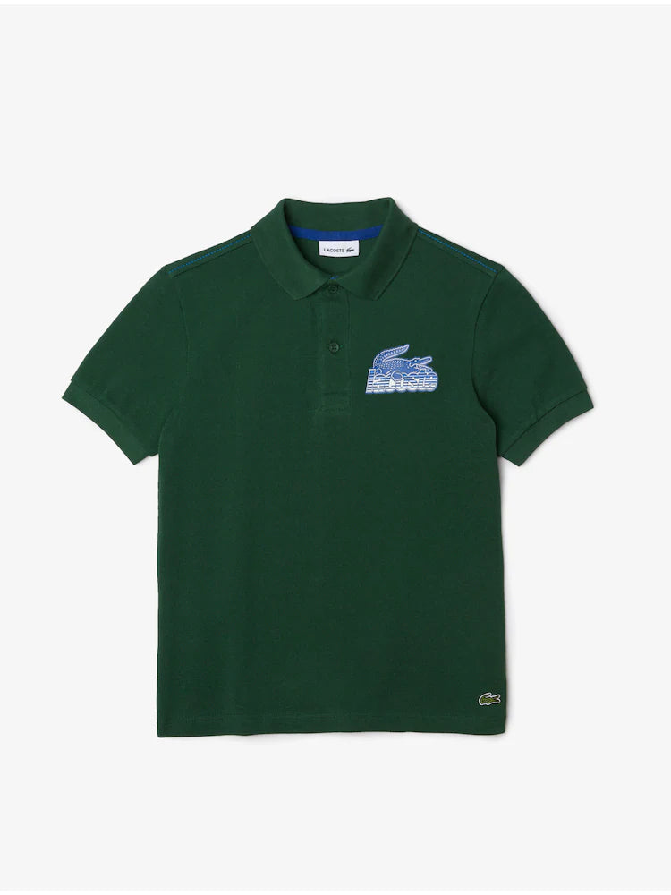 Kids’ Lacoste Organic Cotton Contrast Print Polo Shirt - PJ5323