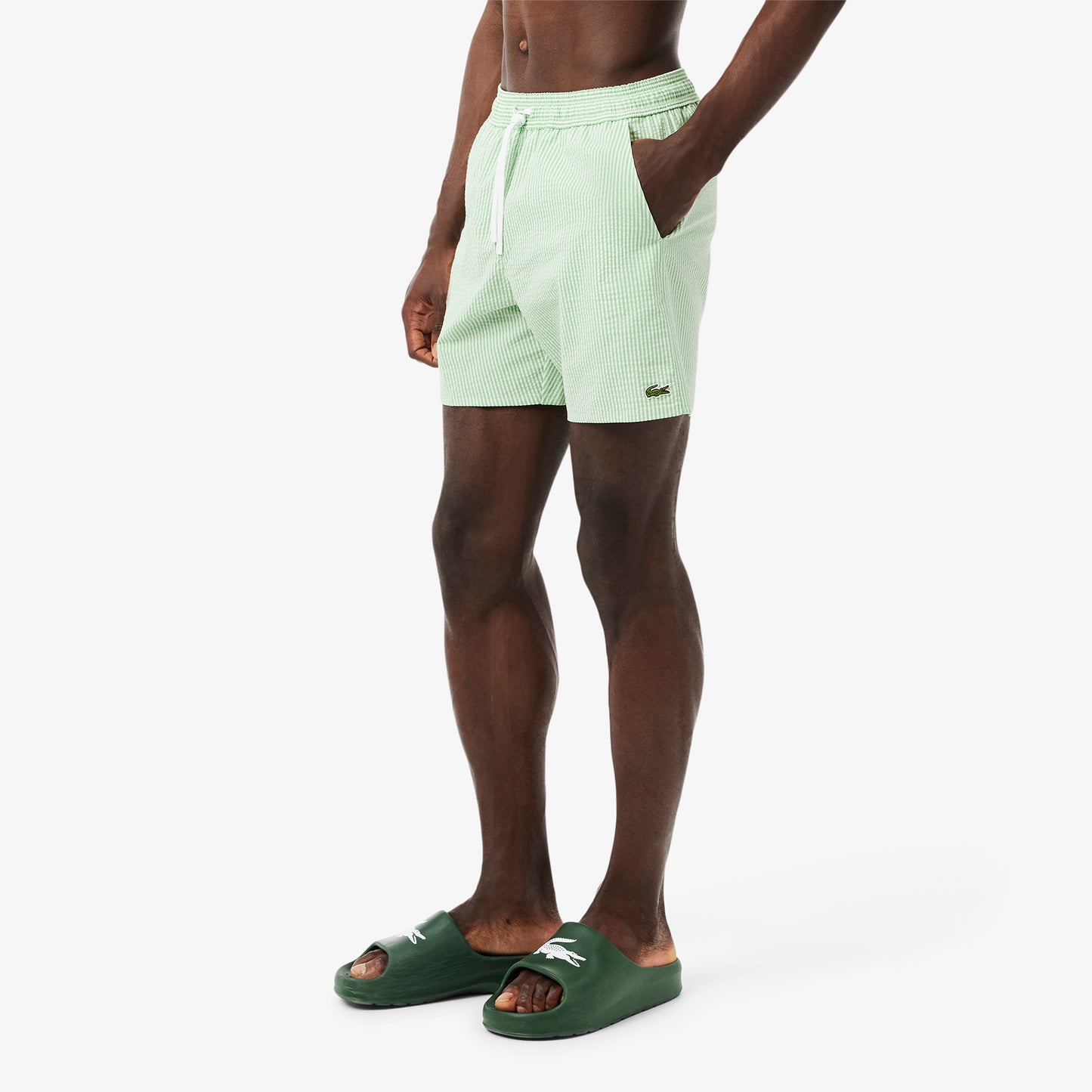 Mid Length Striped Textured Swim Trunks - MH9089