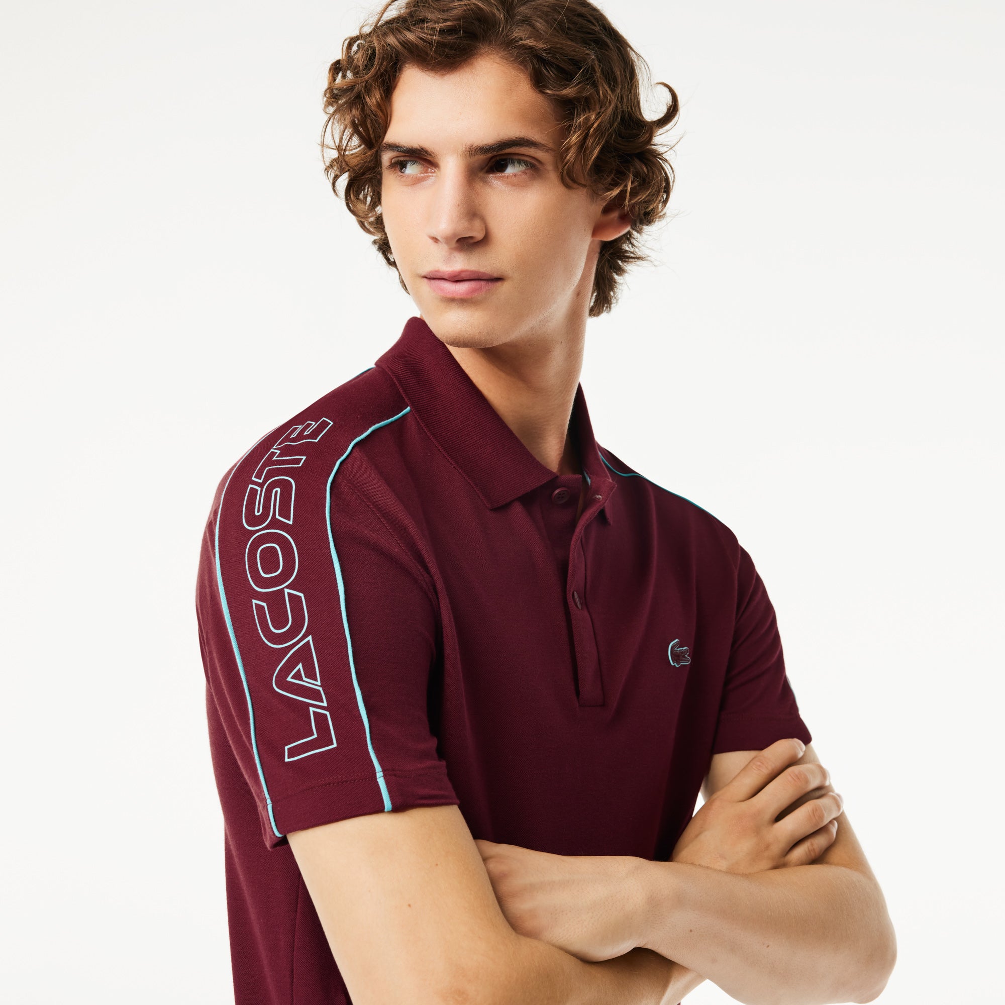 Maroon lacoste shirt best sale