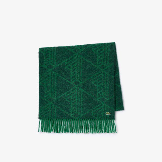 Wool Monogram Jacquard Fringed Scarf