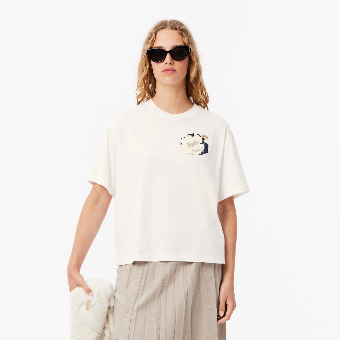 Oversized Flower Print Cotton T-shirt-TF2667