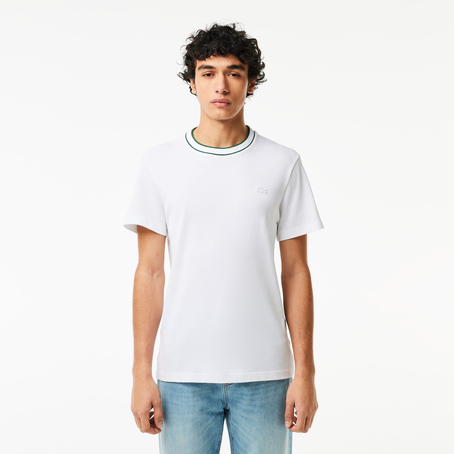 Stretch Piqué Stripe Collar T-shirt