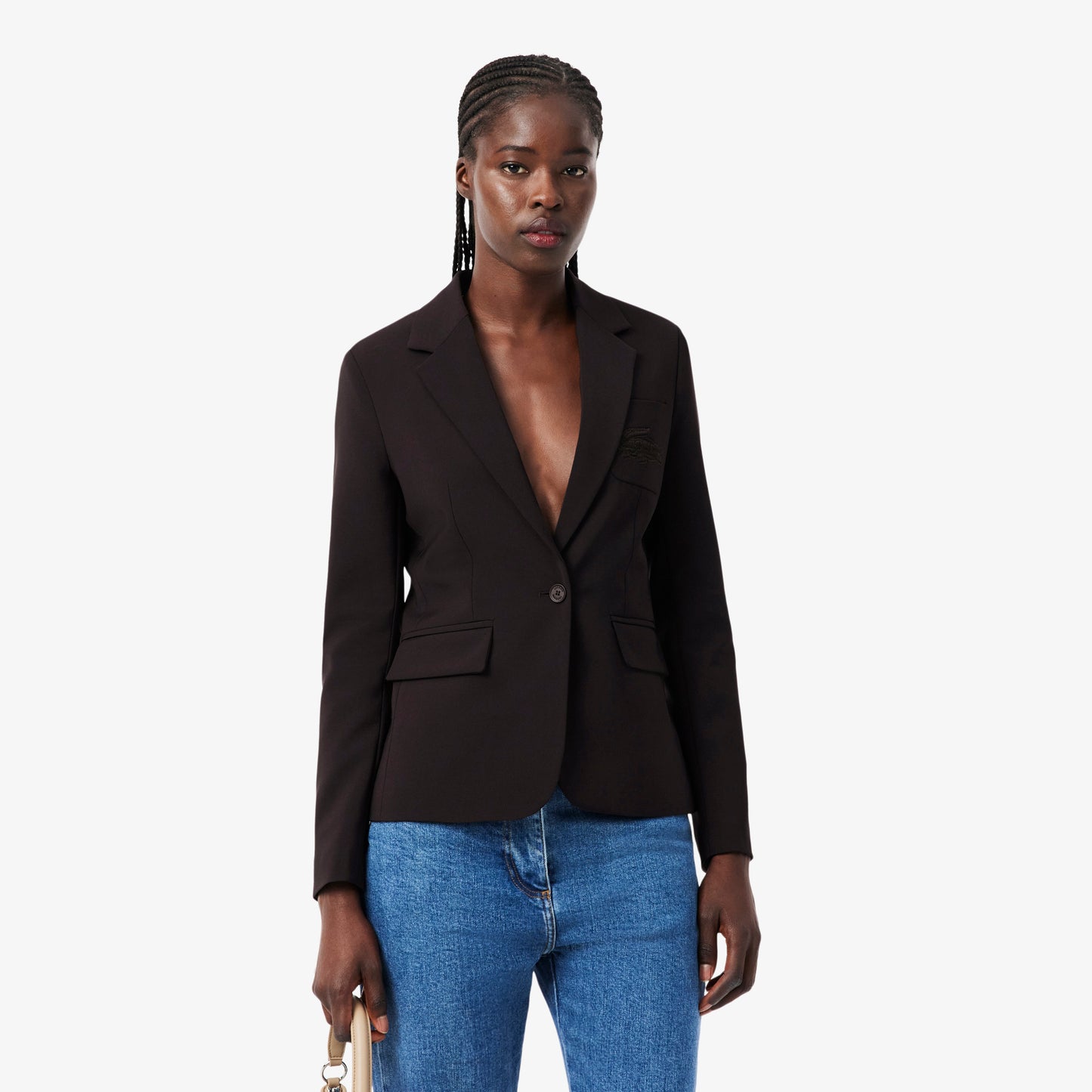 Embroidered Logo Slim Fit Wool Blazer-VF4244