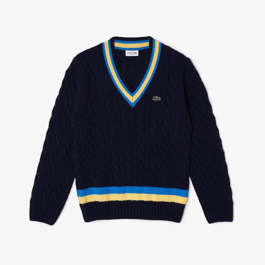 Shop The Latest Collection Of Lacoste Men'S Lacoste Classic Fit V-Neck Contrast Striped Wool Sweater - Ah0493 In Lebanon