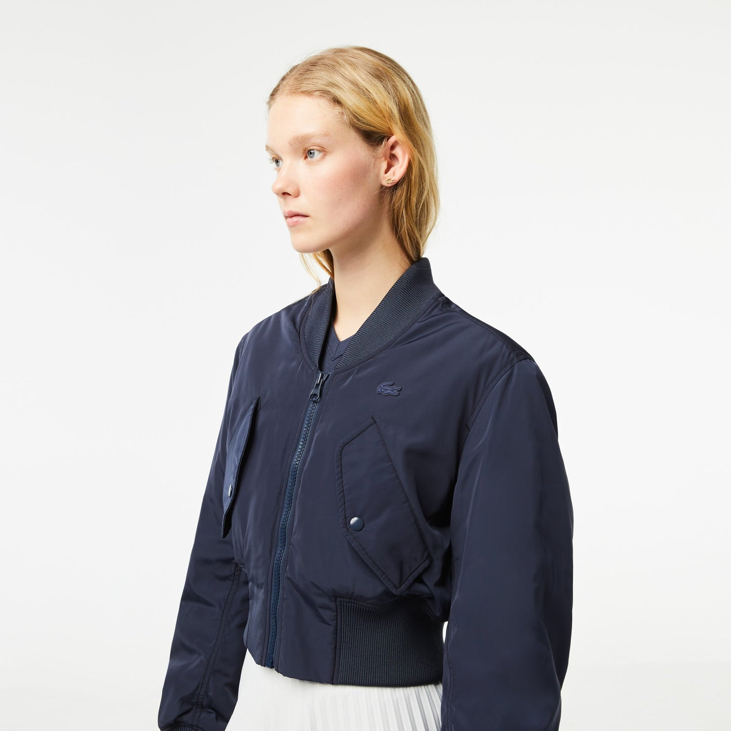 Womens Lacoste Bomber Jacket with Ribbed Band Details - BF5885